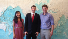 Editors Julie Ahn '14 and Chris Gaarder '15 with Dr. Joshua Walker at the Keck Center library.