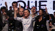 Macri celebrates winning enough votes to force Argentina into a runoff election [Photo Credit: AFP]